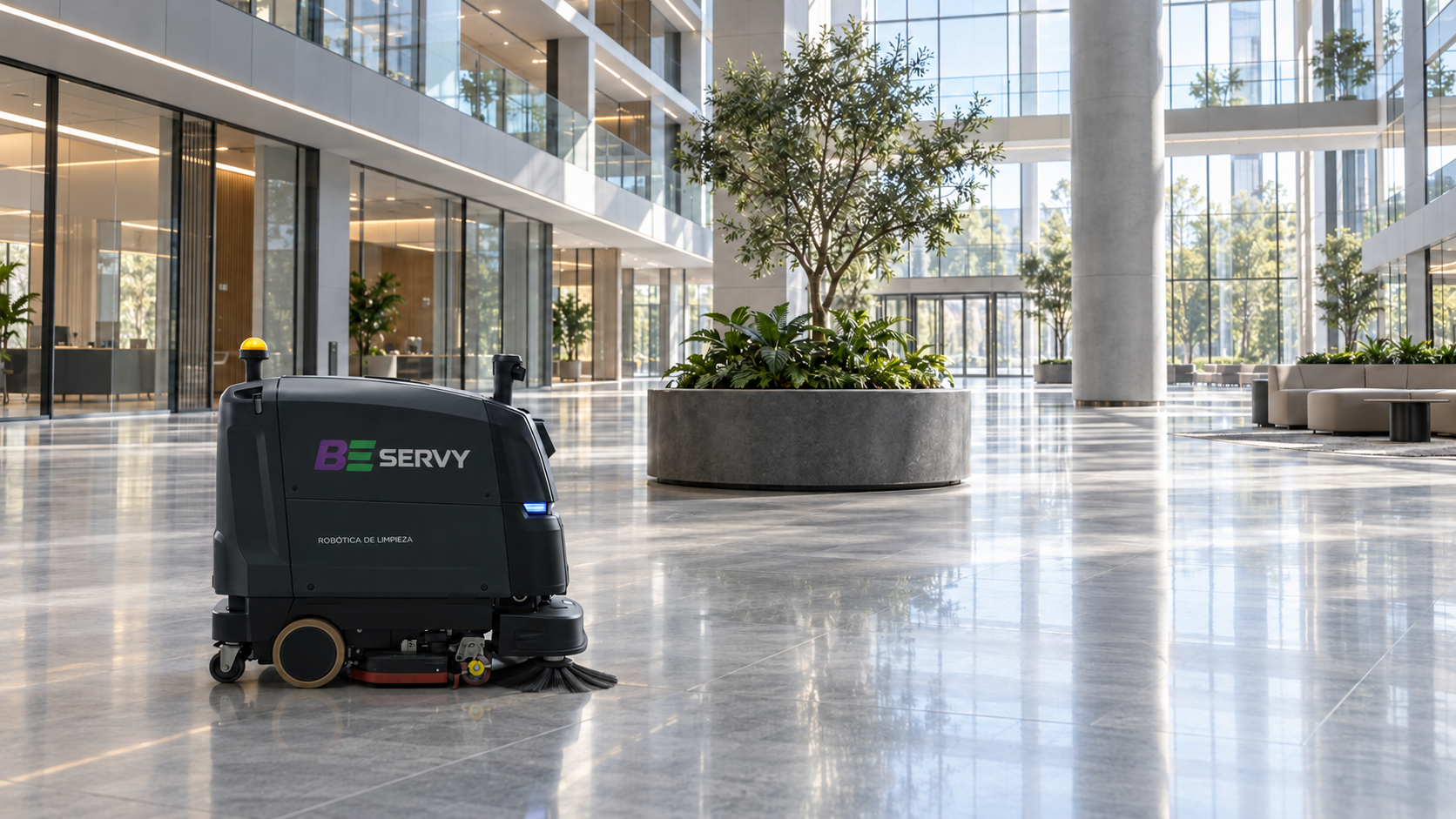 Conceptual visualisation of the BESERVY robot in a large atrium